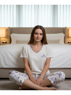 Mihra Kadın Viskon V Yaka Kısa Kol Kapri Likralı Pijama Takımı 40111E - 1 Adet