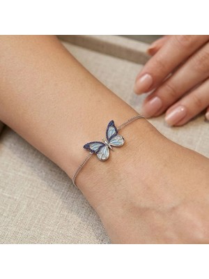 Pigado 925 Ayar Gümüş Özgür Mavi Kelebek Bileklik + Hediye Kutusunda