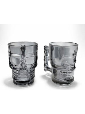 Akıllı Durak 2'li Siyah Cam Kurukafa Kupa Bardak Seti