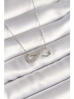 İlkyaz Fashion 316L Çelik Gümüş Renk Zincir Zirkon Taşlı Sonsuzluk Model Kadın Kolye ILKYAZB-RSBJTR34