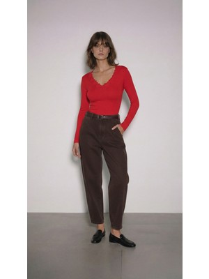 Babokah Dantel V Yaka Uzun Kol Bluz