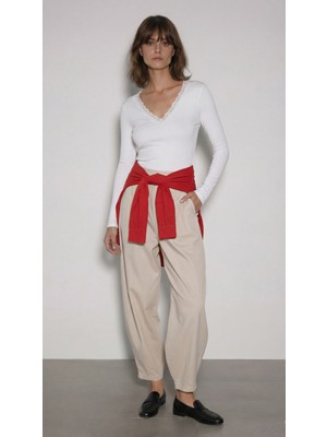 Babokah Dantel V Yaka Uzun Kol Bluz