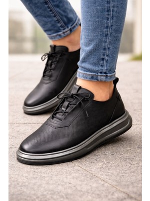 Zueofficial Hakiki Deri Erkek Sneaker Günlük Ayakkabı-Ortopedik Taban Siyah Casual Ayakkabı