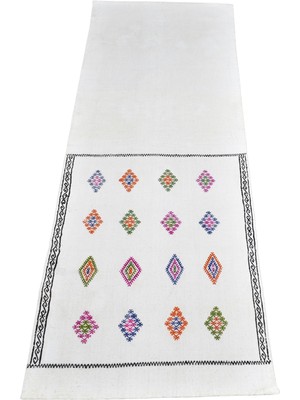 Zehra Abla Halı Yeni El Dokuma Ender Ak Pamuklu Yörük Kilim 7254