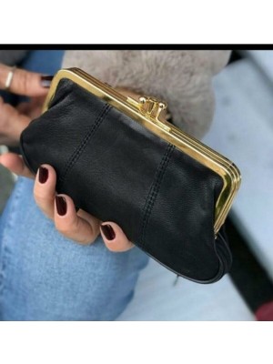 Erzeno Siyah Klipsli Kadın Cüzdanı  Deri Minimalist Stil ve Kullanışlı Özellik