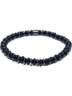 JTSS26BLK1801 Onyx ve Hematit Doğaltaş Esnek Siyah Gri 6 mm Garantili Janti Bileklik