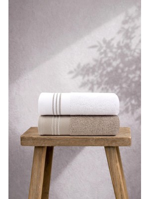 Ellia Soft Modern %100 Pamuklu Çizgi Detaylı 2'li El ve Yüz Havlusu 50X100 cm