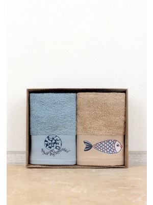 Ellia Soft Palus %100 Pamuk Nakışlı El Havlusu Çeyizlik ve Mutfak Havlusu Kutulu 2/30X50 cm