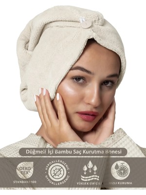 Ellia Soft Zarif Bone Hair Kalın Mikrofiber Saç Kurutma Bonesi Saç Havlusu Saç Kurulama Havlusu Krem