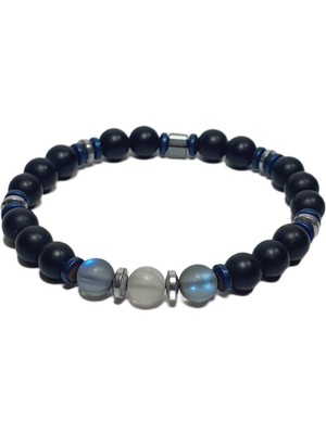 JTSS26BLK1824 Termal Kuvars Onyx Hematit Doğaltaş Siyah 8 mm Garantili Esnek Janti Bileklik