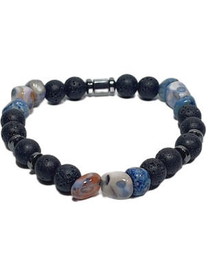 JTSS26BLK1816 Sodalit Lav Hematit Doğaltaş Esnek Siyah 8 mm Garantili Janti Bileklik