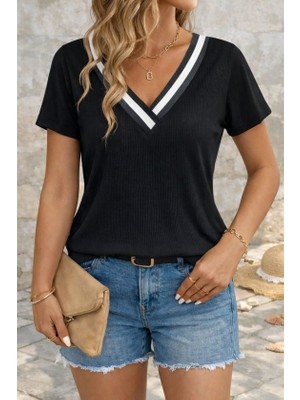 Cottonlab Kadın Kısa Kollu V Yakalı Bürümcük Bluz