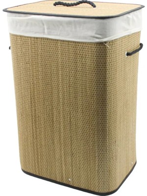 Vice Avm Dikdörtgen Hasır - Ahşap Kirli Çamaşır Sepeti 42X32X60CM Seyyar Kapaklı Içi Bezli Ip Kulplu GO53/00927