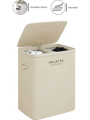 PremiumPort Katlanabilir 100L Çift Yıkanabilir Kumaş Kirli Çamaşır Sepeti, Cappuccino Beige