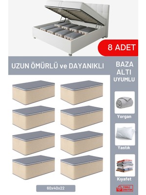 PremiumPort 8'li Geometrik Çizgili Baza ve Çekyat Altı Hurç Seti