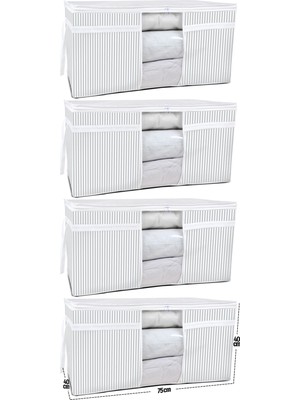 PremiumPort 4'lü Pencereli Yastık Yorgan Hurcu, 75X40X40 Cm, Gri Çizgili