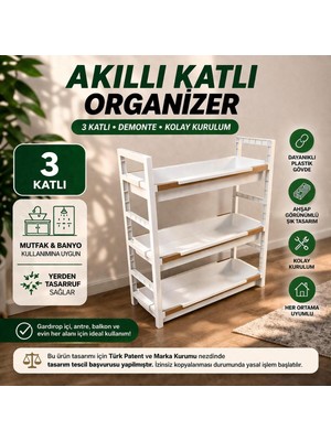 PremiumPort 3 Katlı Çok Amaçlı Organizer Raf ve Sepet Beyaz Bahçeniz Için