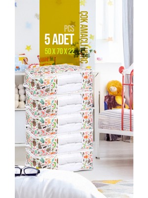 PremiumPort 5'li Büyük Boy Çocuk Desenli Baza Altı Düzenleyici, Pencereli Hurç Seti