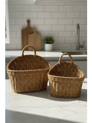 PremiumPort Rattan Çiçeklik ve Saksılık 2'li Set, Dekoratif Organizer, Hasır Tasarım