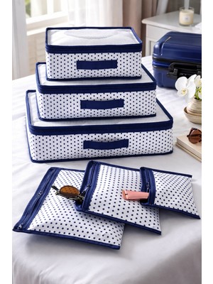 PremiumPort 6’lı Valiz Düzenleyici Set, Seyahat Içi Organizer, Lacivert Puantiyeli