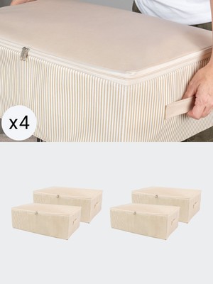 PremiumPort 4'lü Mega Boy Krem Çizgi Desenli Baza Altı Düzenleyici Hurç Seti