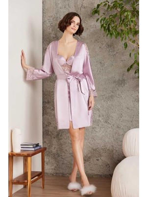 Pierre Cardin Saten Gecelik Sabahlık Pijama Şort 6'lı Çeyiz Seti 6000 Rose