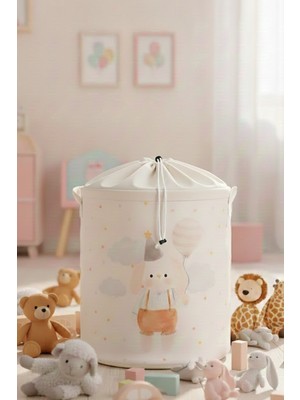 PremiumPort Renkli Tavşan Baskılı Çok Amaçlı Katlanabilir Oyuncak ve Çamaşır Sepeti