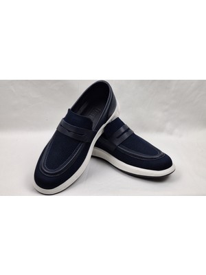 Darkwood-Erkek Günlük Ayakkabı-Renk Lacivert-Deri+Tekstil-Bağcıksız