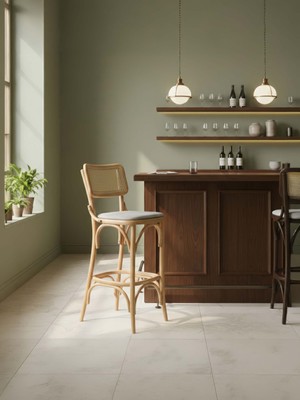 Gazzini Furniture Sofa Hazeranlı Ahşap Bar Sandalyesi