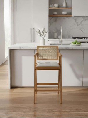 Gazzini Furniture Luna Hazeranlı Ahşap Bar Sandalyesi