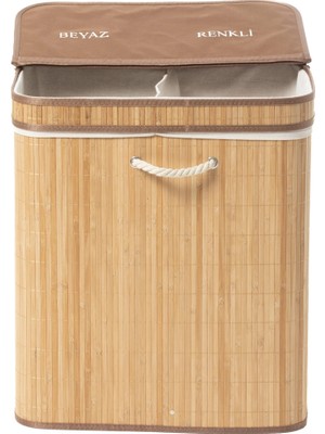 PremiumPort Bambu Sepet Çift Hazne, 52X32X60 Cm, Şık ve Fonksiyonel Depolama Çözümü