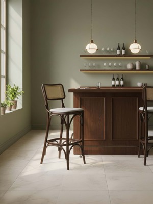 Gazzini Furniture Sofa Hazeranlı Ahşap Bar Sandalyesi