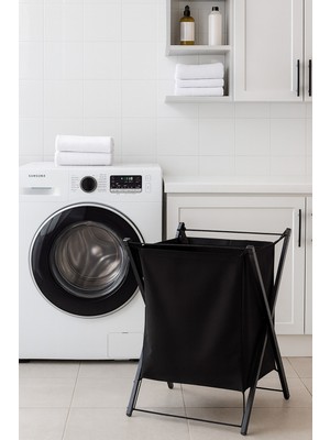 PremiumPort Siyah Metal Paslanmaz Çok Amaçlı Çamaşır Sepeti 50X40 cm