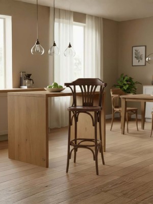 Gazzini Furniture Thonet Kolçaklı Ahşap Bar Sandalyesi
