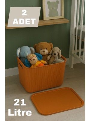 PremiumPort Turuncu 2'li 21 Lt Kapaklı Dolap Içi Düzenleyici Organizer Kutusu
