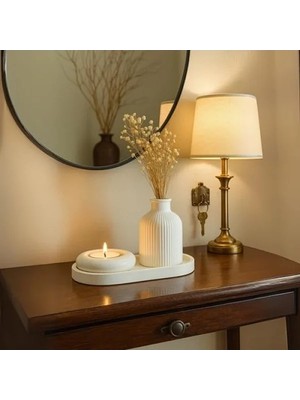 Esranın Dünyası Seramik Vazo, Mumluk ve Tepsi Seti