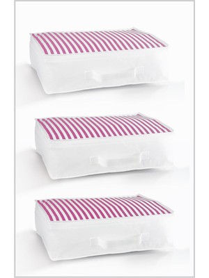 PremiumPort 3'lü Organizer Set, 53X44X20CM, Yorgan, Yastık, Dolap Içi, Pembe Çizgili