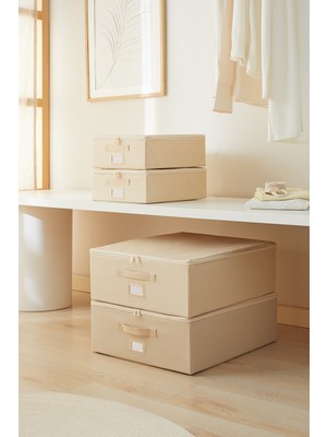 PremiumPort 4'lü Bej Balıksırtı Valiz Düzenleyici Seti 31X38X12+45X55X18