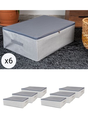 PremiumPort 6'lı Mega Boy Antrasit Çizgi Desenli Baza Altı Düzenleyici Hurç Seti