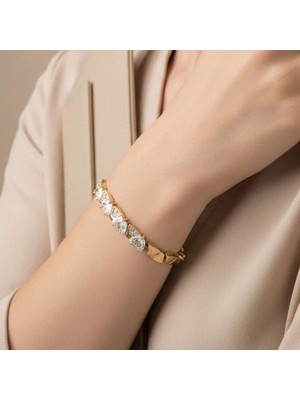 Xupıng Jewelry 14 Ayar Altın Kaplama, Kalpli Zirkon Taşlı Bileklik