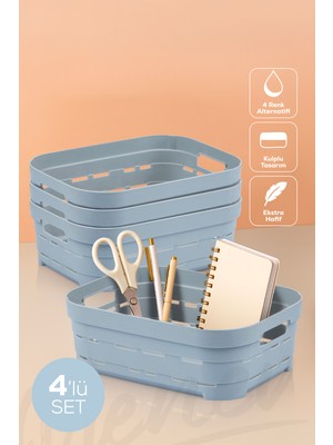PremiumPort 4'lü 2,8 Litre Mavi Delikli Saklama Kutusu Seti