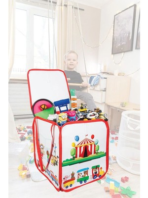 PremiumPort Kırmızı Tren Temalı Oyuncak Saklama Sepeti, Eğlenceli ve Pratik Kullanım