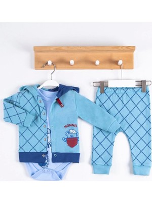 LTG Nova Cep Desenli Kapişonlu % 100 Pamuk Hırkalı 3'lü Erkek Takım