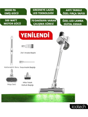 Icotech F30 Max 38KPA Greeneye Lazer Teknoloji Şarjlı Dikey Süpürge