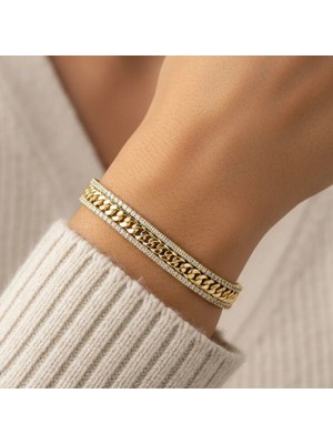 Xupıng Jewelry Ortası Burgu Iki Şerit Zirkon Taşlı Bileklik