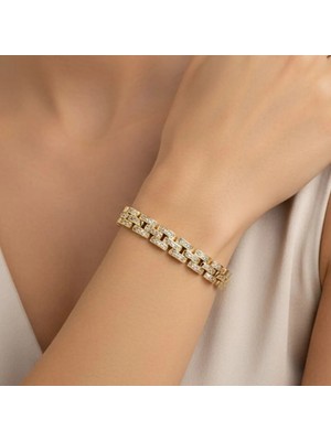 Xupıng Jewelry 14 Ayar Altın Kaplama, Örgü Zirkon Taşlı Bileklik