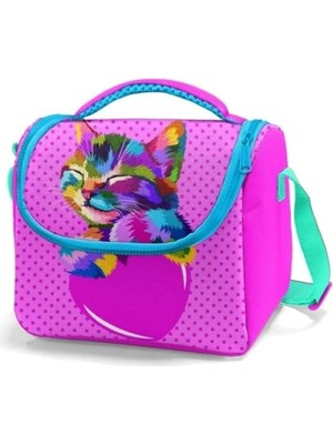 Esranın Dünyası Pembe Sevimli Kedi Tasarımlı Yalıtımlı Çocuk Beslenme Çantası