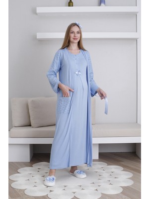 Erdeniz Tekstil Hamile & Lohusa V Yaka Kısa Kollu Gecelik ve Cepli Sabahlık Kombini-2’li Set