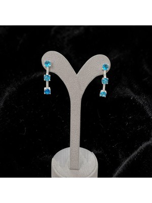 Umut Silver 925 Ayar Gümüş Aqua Yuvarlak Taşlı Kadın Küpe