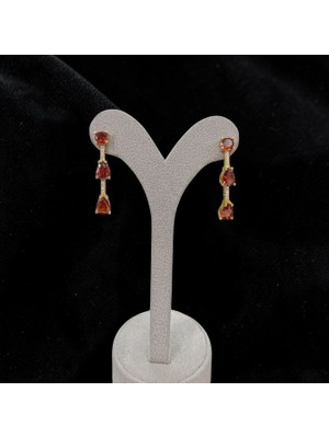 Umut Silver 925 Ayar Gümüş Kırmızı Damla Taşlı Kadın Küpe